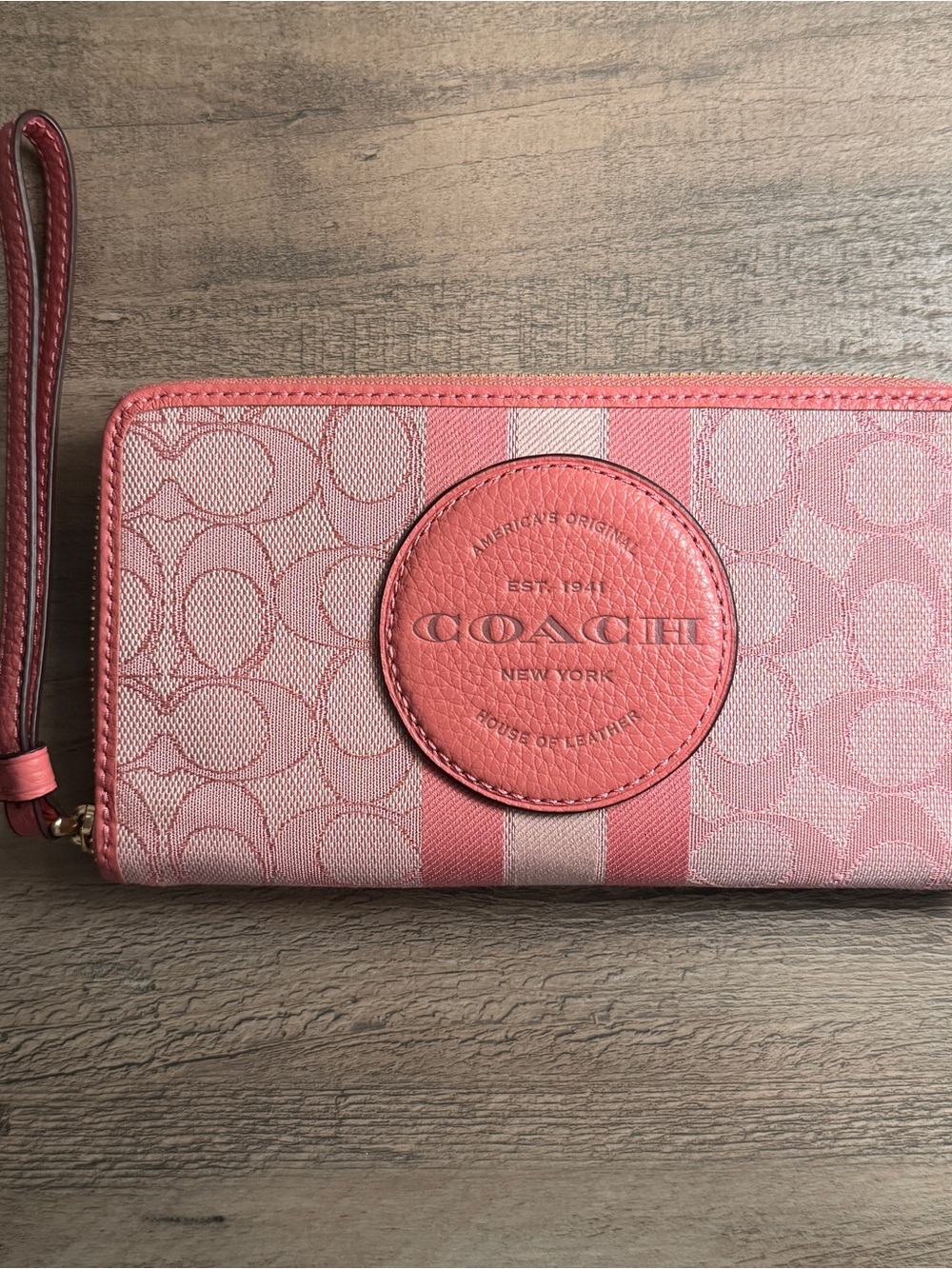 Coach Pink Signature Stripe Wristlet